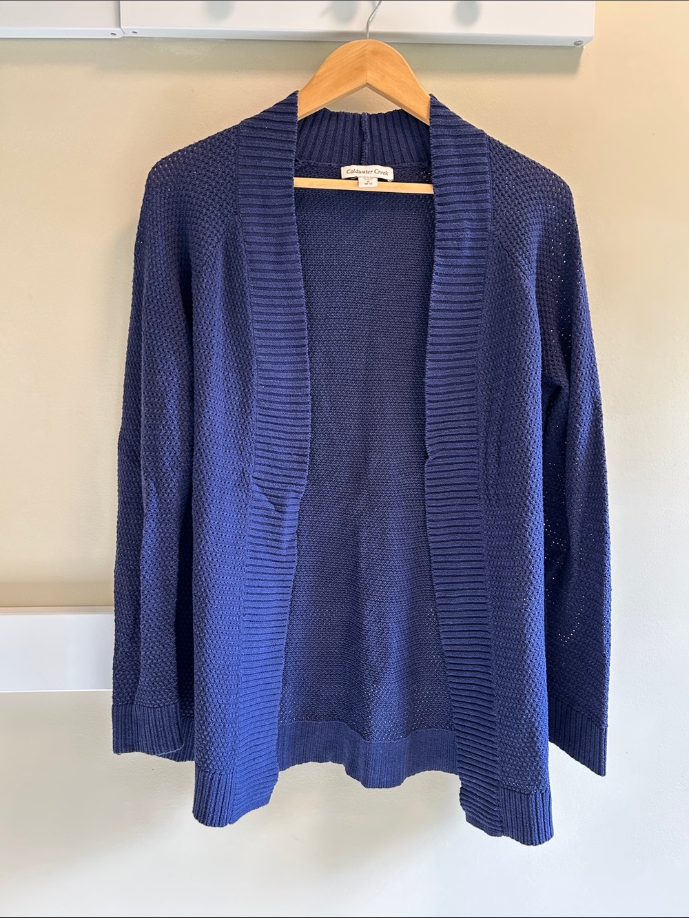 Coldwater Creek Navy Open-Front Textured Cardigan